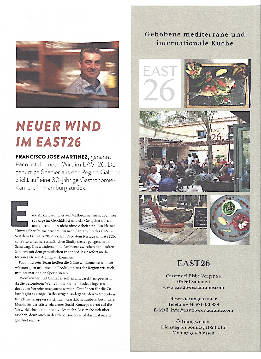 Neuer Wind im EAST26 Restaurante